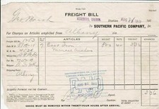U.S. Southern Pacific Company 1911 R/berg Station Logo Paid Freight Bill Rf41952