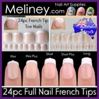 24pc Press on Nails Square French Tips Full Cover Stick On DIY Cute Party Fake