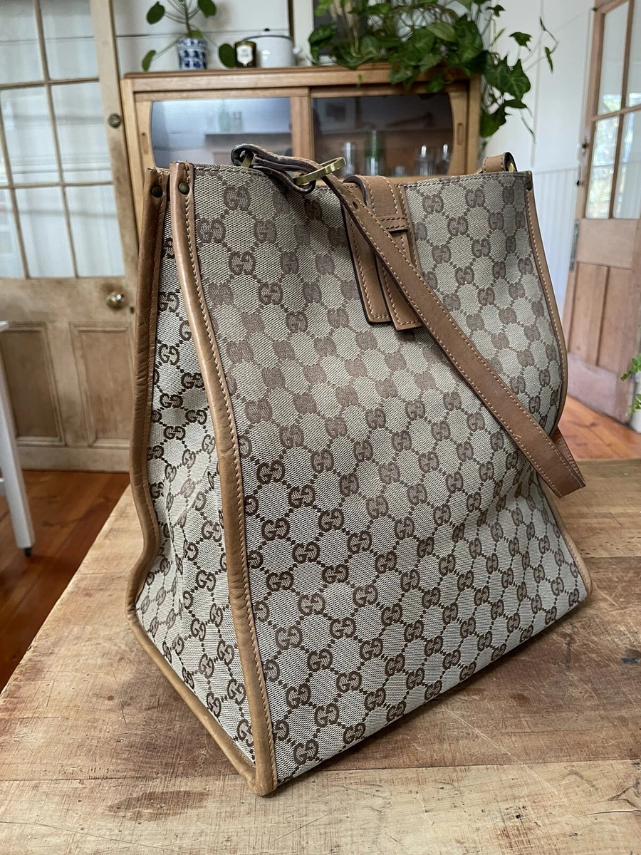 Vintage Y2K era GUCCI Monogram Canvas & Leather Tote Bag --RARE-- Please  Read