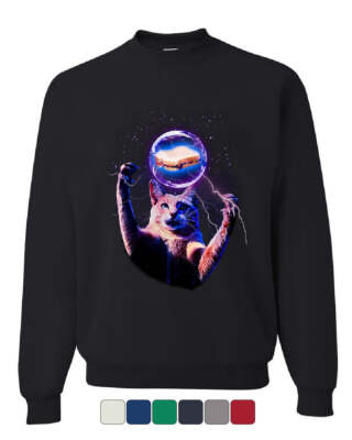 Cat Catching a Sandwich Sweatshirt Plasma Ball Kitty Kitten Weird Sweater