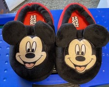 Disney Mickey Mouse Toddler Slippers W/3D Raised Mickey  Ears Black  Red 9/10