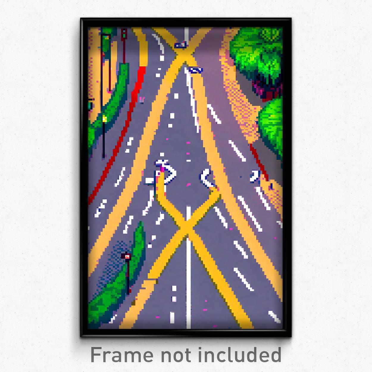 Pixel Art Poster - Buoyant Intersection (8 Bit Psychedelic Video Game Print)