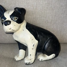 Vintage Cast Iron Dog Doorstop Sitting Boston Terrier / Boxer One Ear Up Heavy