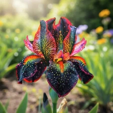 50 Rainbow Black Galaxy Iris Seeds – Multicolor Veined Exotic Blooms