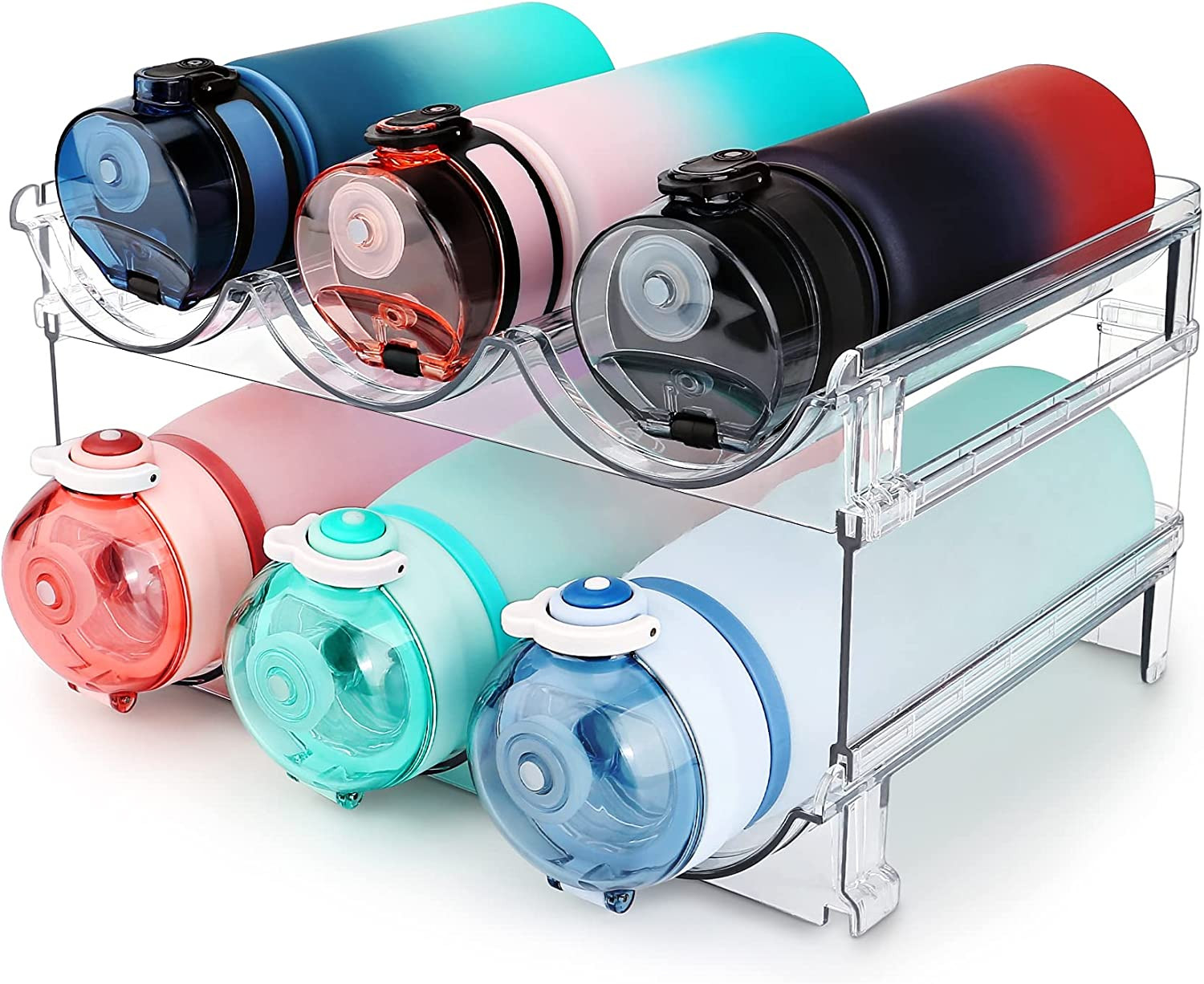 Water Bottle Organizer 2 Pack Stackable Storage Rack for Cab