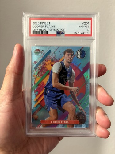 2025-26 Topps Finest /150 RC Rookie Cooper Flagg Sky Blue Refractor #201 PSA 8