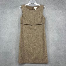 Ann Taylor Loft Dress Womens 8 Brown Tweed Wool Silk Horsebit Sheath Career Mod