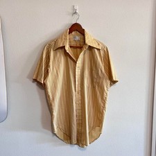 True Vintage Striped 70s Button Up Shirt Rockabilly Disco Pointed Collar Size M