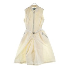 PRADA Logo Belt Nylon Half Zip Sleeveless Long Dress Cream-colored Women Used d2