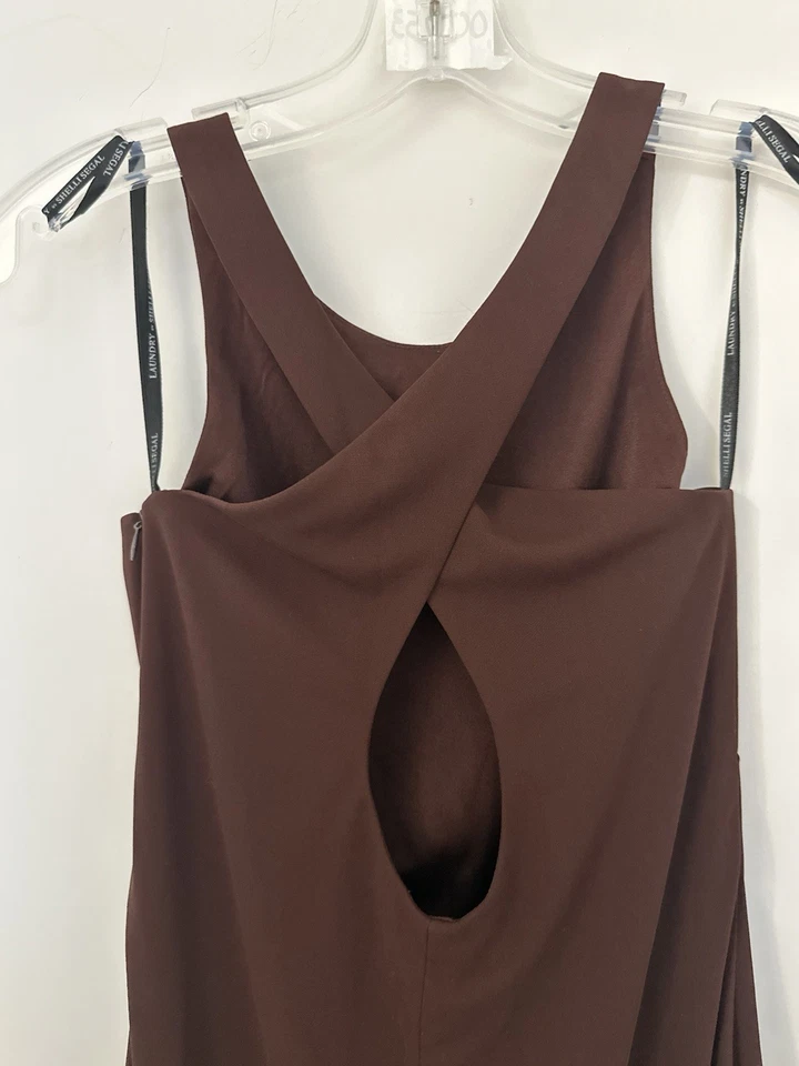 Vestido largo de noche para mujer Laundry by Shelli Segal marrón espalda cruzada talla 4 Foto 3 de 4
