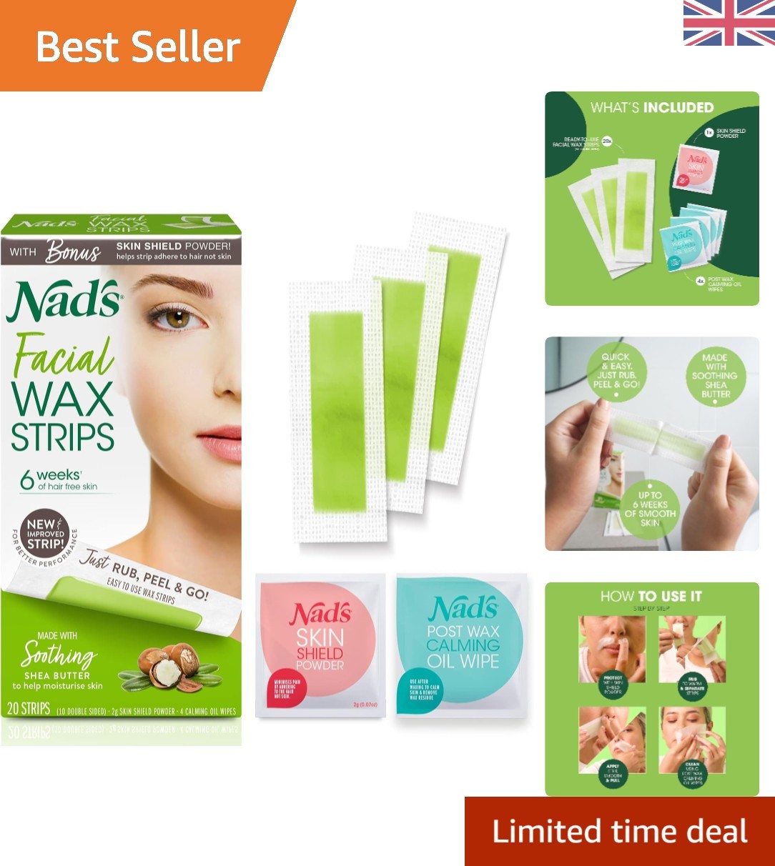 Smooth Skin for 8 Weeks: 20 Wax Strips & Calming Wipes for Facial Hair Removal