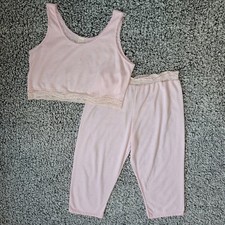 Vintage 90s baby pink pajama set fleece pastel coquette cute girly feminine