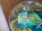 VINTAGE HAL DAVID BERGER SIGNED STUDIO ART GLASS PAPERWEIGHT TEAL GREEN YELLOW — photo 2