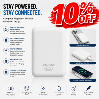 Magnetic Wireless Battery Pack, Portable Power Bank with Strong Magnetic Attach