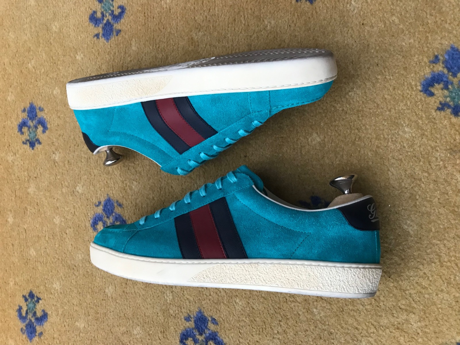 Gucci Ace Trainers Sneaker Shoes Suede Turquoise Web Blue Red Mens US 7 UK 6.5 thumbnail 8