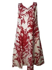 Coldwater Creek Red & White Floral Linen Resortwear Coastal Dress Size 10