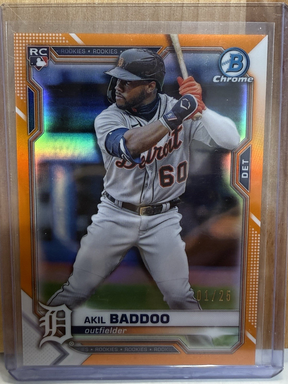 Topps 2021 Bowman Chrome Akil Baddoo #34 Orange Refractor /25 Rookie Tigers
