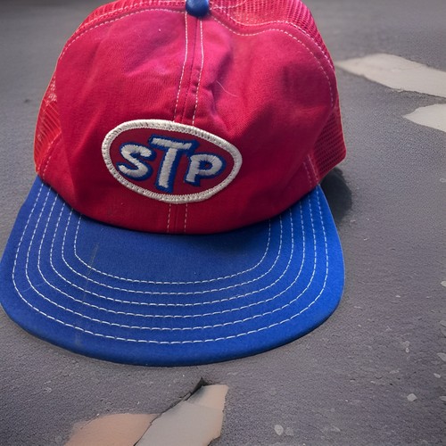 Vintage STP Red Trucker Hat Snapback Made In USA White Stitching FREE SHIPPING