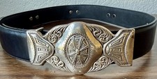Vintage Southwestern Leather Belt Large Silver Tone Concho Buckle Black L