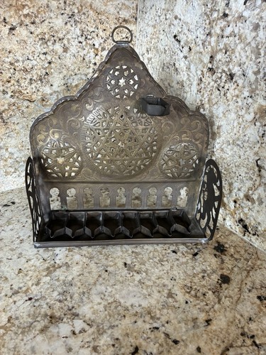 Vintage Hanukkah Menorah oil-burning lamp-Gat Copper Works Judicia Israel