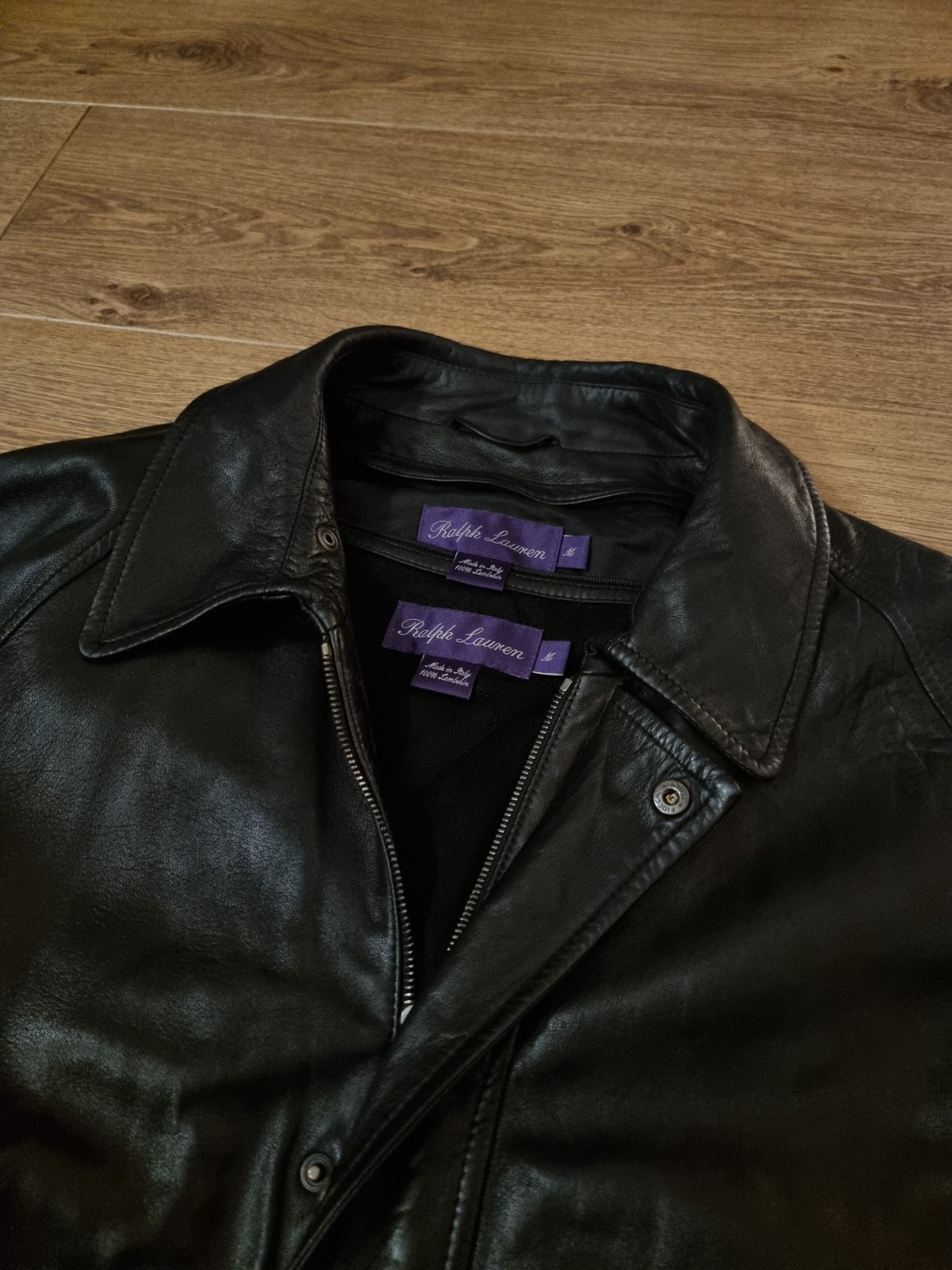 Medium Black Ralph Lauren Purple Label Lambskin Leather Jacket, Removable Liner