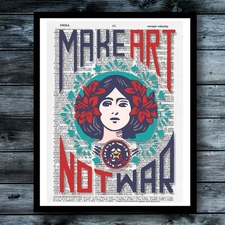 Make Art Not War Vintage Teal Red Retro Peace Dictionary Print