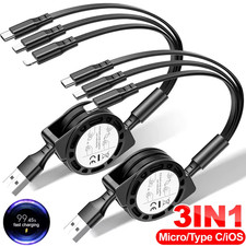 3 in 1 Retractable Fast Charging Cord For IOS/Type C/Micro USB Charger Cables