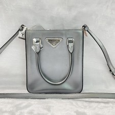 Prada Mini Vertical Re-Edition Tote Crossbody Bag Metallic Silver Leather AUTH