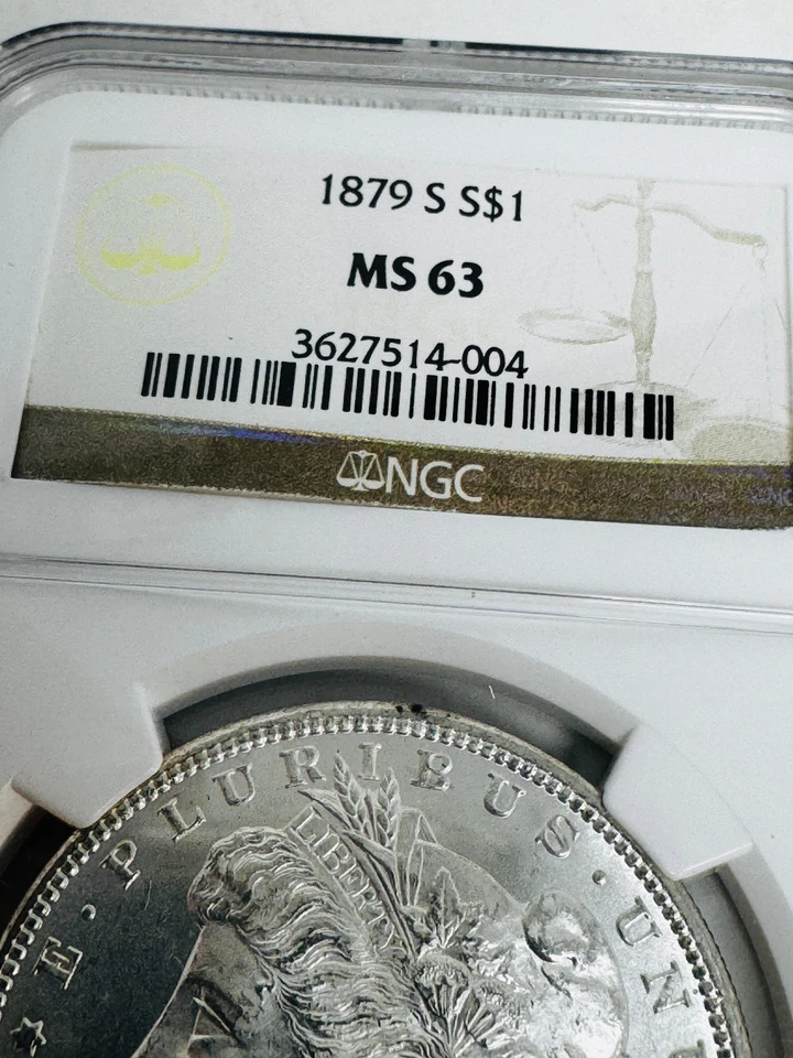 Moneda de 1 dólar Morgan 1879 S como nueva 63 NGC plata sin circular Foto 3 de 4
