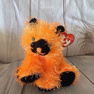 TY Punkies Spookers Cat Beanbag Plush Toy Neon Orange Green Eyes 7 Inch 2004