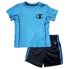 Boys Blue Black Champion T-Shirt Athletic Shorts Outfit Set
