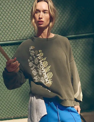 FREE PEOPLE FP MOVEMENT ASH ALL STAR BUTI LOGO CREWNECK PULLOVER SWEATSHIRT SZ L