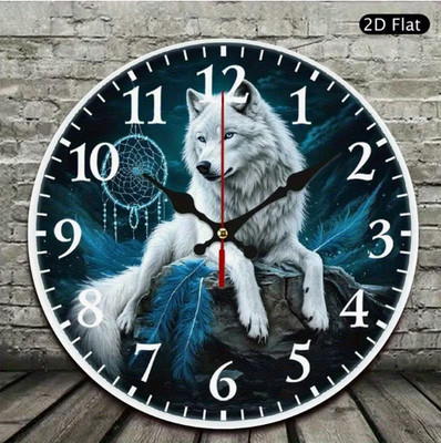 WALL CLOCK- Wolf & Feather Wall Clock - 9.84 Inch Round Wooden-10 Inch