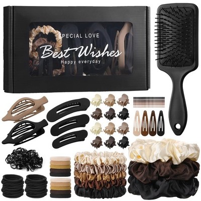 173 PCS Hair Accessories Kit Flat Clips Brush Scrunchies Claw Ties All Types