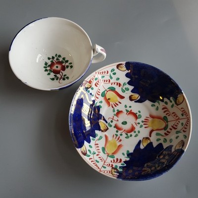 Antike viktorianische Gaudy walisische Tulpe Blume Teetasse Untertasse Wales handbemalt