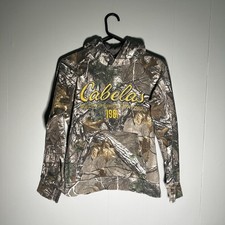Cabela's Embroidered Camo Hoodie Youth L Brown Realtree Camouflage Heavy Duty