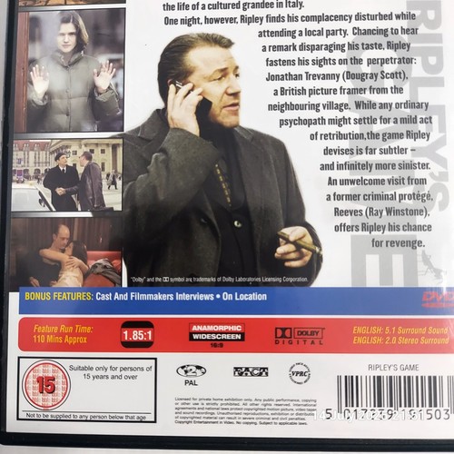 Ripley’s Game (2003 DVD, Thriller, 15) – John Malkovich – Rare OOP UK Release - Bild 9 von 9