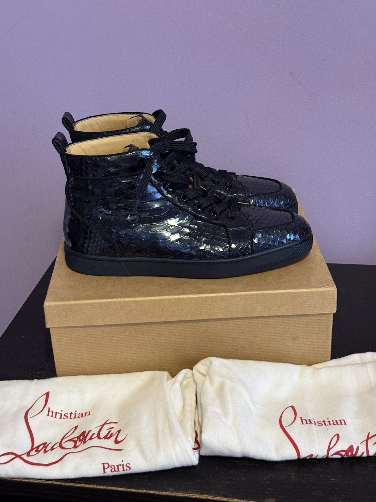 LOUBOUTIN RANTUS ORLATO FLAT PYTHON BLUE NAVY SNE… - image 17