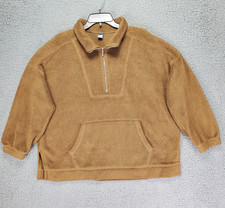 Old Navy 1/2 Zip Fleece Womens L Petite Brown Sherpa Kangaroo Cozy Boxy Retro