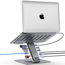 Adjustable Laptop Stand for Desk with Docking Station 11-in-1, Aluminum Lapto...