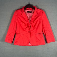The Limited Women Blazer Medium Red Solid Single Button Long Sleeve Striped Line