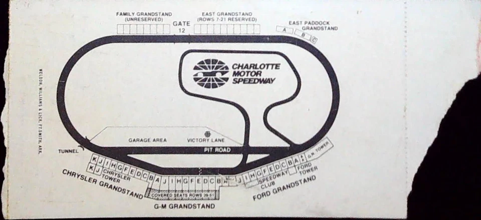 Boleto Cale Yarborough Nascar Race Win #62 Charlotte Speedway mapa 7/10/1979 Foto 2 de 2