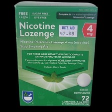 Nicotine Lozenge Rite Aid 2mg Mint Flavor 72 Count Stop Quit Smoking Sugar Free