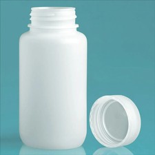 250 ml Natural HDPE Leak Proof Wide Mouth Round Bottles w/ Screw Caps, 200/CASE