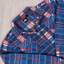 Quiksilver Shirt Boys Large Blue Red Plaid Fleece Button Up Flannel Jacket Youth