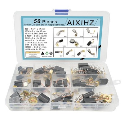 50 Pack Graphite Motor Carbon Brush Assortment 10 Sizes for Drill Saw Grinder