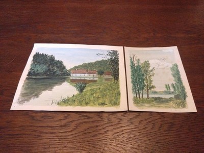 Am Fluss Mühle See Zeichnung Aquarell Lippert Bach Bild Gemälde Landschaft