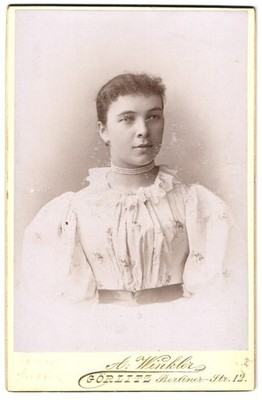 Fotografie A. Winkler, Görlitz, Berliner Str. 12, Elegante Dame in geblümtem Kl 