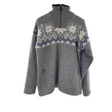 Dale of Norway Men Grey Wool Nordic Snowflake Windstopper Quarter Zip Sweater XL