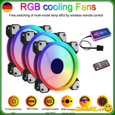 3X Case Fan Stummschalten Coolmoon Lüfter 120mm RGB Aura LED PC Gehäuselüfter
